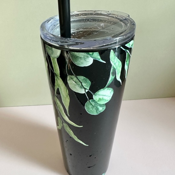 Custom Green Leaf Black Travel Tumbler Drinkware 20oz - Picture 2 of 7